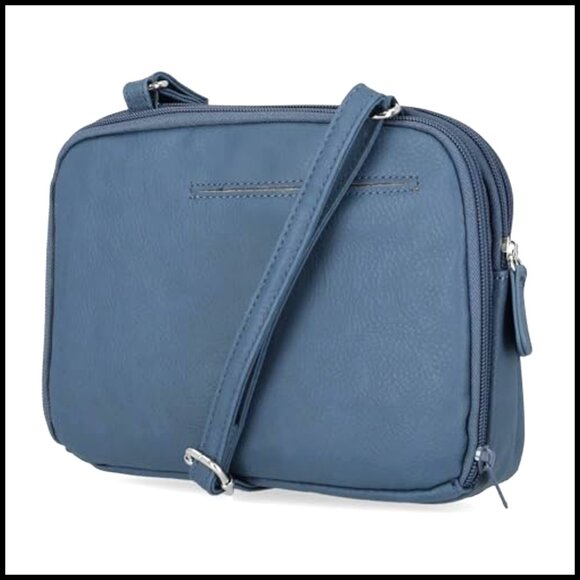 Multisac Zippy Women Triple Compartment Crossbody Bag Vegan Leather Travel Organizer Adjustable Strap